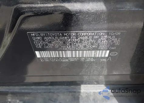 2010 Lexus Es 350 из США, поврежденный, VIN JTHBK1EG1A2356010